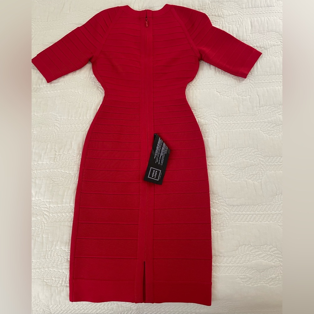 Herve Leger “Lexi” Red 3/4 Sleeve Bandage Dress (Size XS; Brand New) - Picture 3 of 15